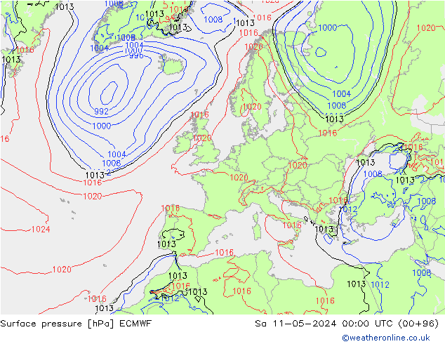 Luchtdruk (Grond) ECMWF za 11.05.2024 00 UTC