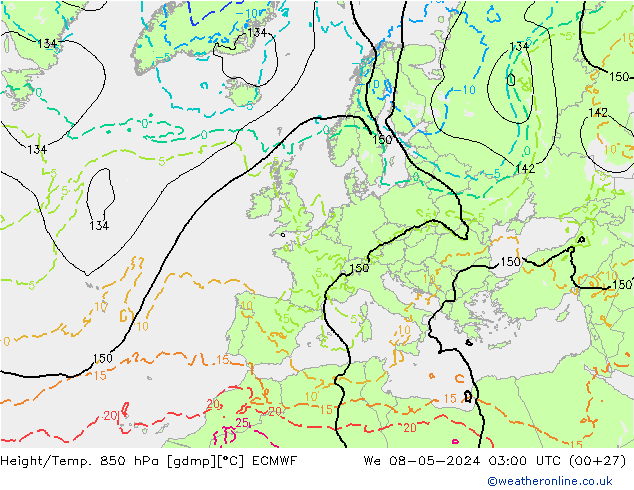 Height/Temp. 850 hPa ECMWF Mi 08.05.2024 03 UTC