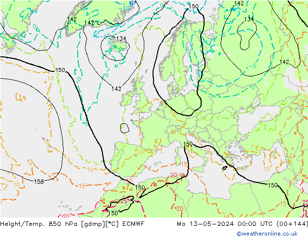 Height/Temp. 850 hPa ECMWF Mo 13.05.2024 00 UTC