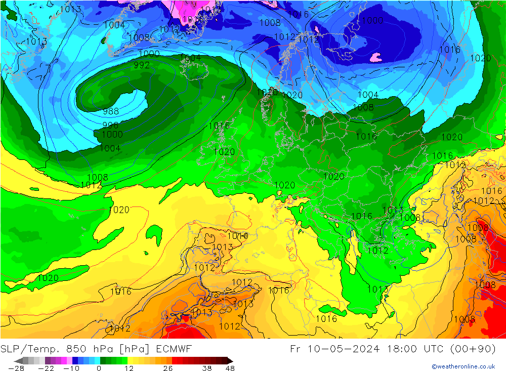 850 hPa Yer Bas./Sıc ECMWF Cu 10.05.2024 18 UTC