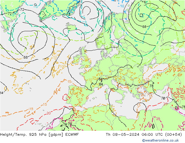 Height/Temp. 925 hPa ECMWF Do 09.05.2024 06 UTC