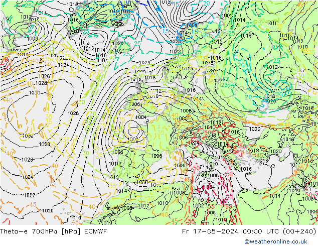 Theta-e 700hPa ECMWF Fr 17.05.2024 00 UTC