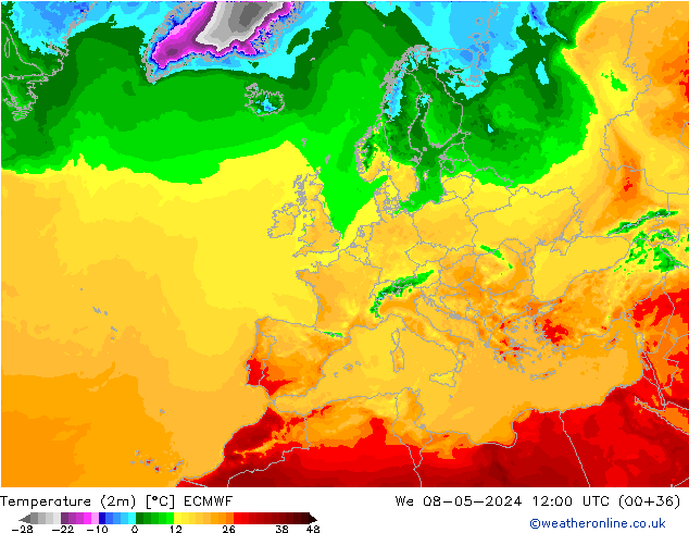 Temperaturkarte (2m) ECMWF Mi 08.05.2024 12 UTC