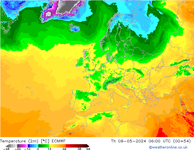 Temperaturkarte (2m) ECMWF Do 09.05.2024 06 UTC