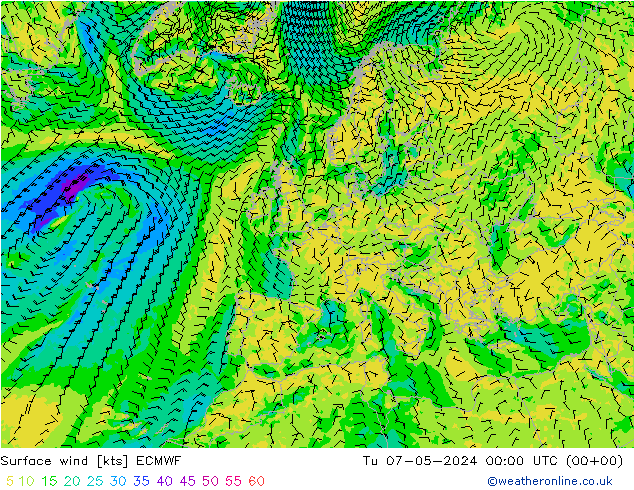 Rüzgar 10 m ECMWF Sa 07.05.2024 00 UTC