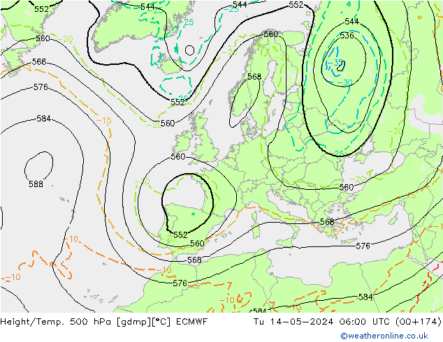 Z500/Rain (+SLP)/Z850 ECMWF вт 14.05.2024 06 UTC