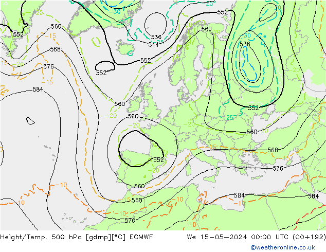 Z500/Rain (+SLP)/Z850 ECMWF mié 15.05.2024 00 UTC