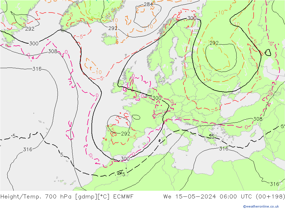 Géop./Temp. 700 hPa ECMWF mer 15.05.2024 06 UTC