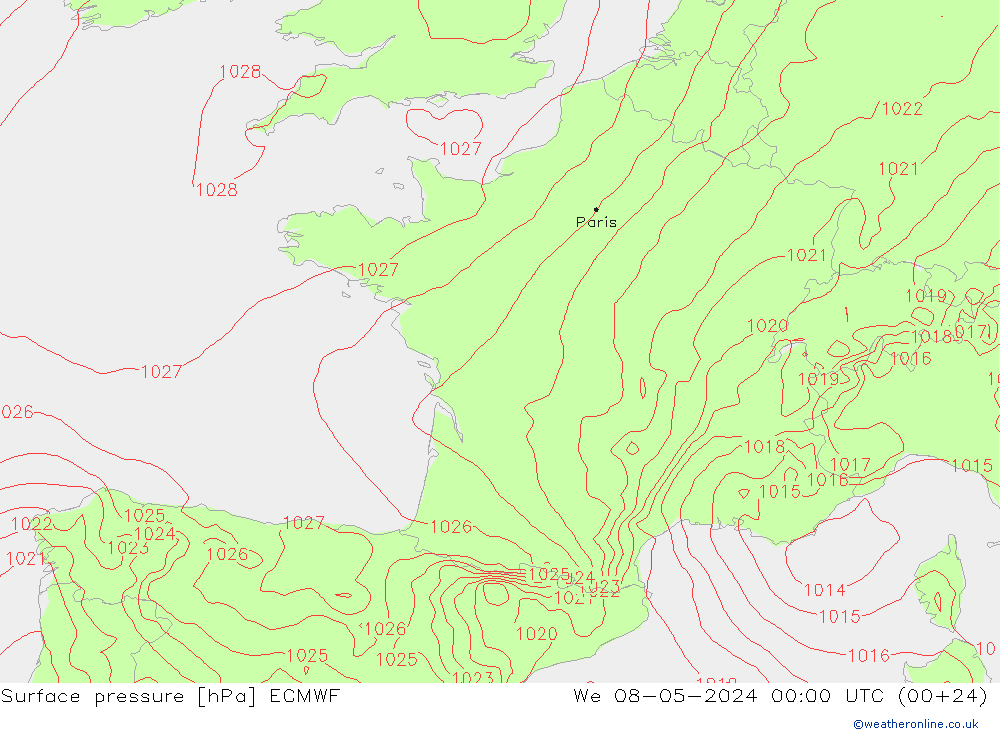 pressão do solo ECMWF Qua 08.05.2024 00 UTC