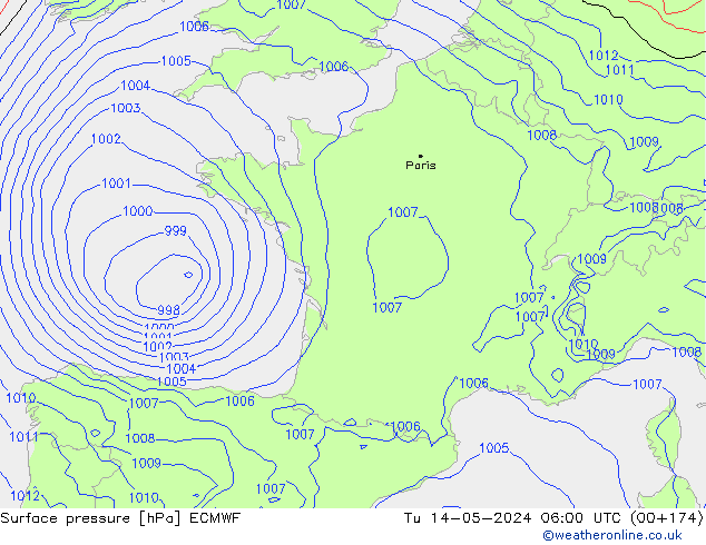 Surface pressure ECMWF Tu 14.05.2024 06 UTC