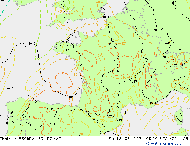 Theta-e 850hPa ECMWF Su 12.05.2024 06 UTC