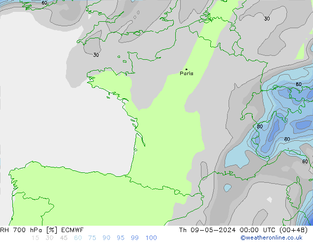 RH 700 hPa ECMWF Do 09.05.2024 00 UTC