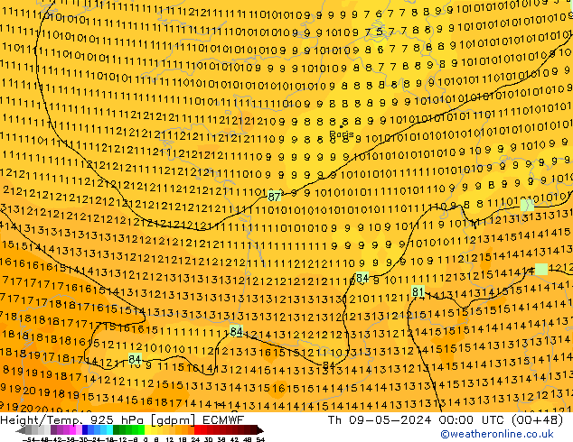 Géop./Temp. 925 hPa ECMWF jeu 09.05.2024 00 UTC