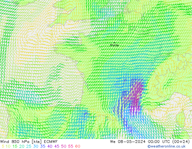 Wind 850 hPa ECMWF wo 08.05.2024 00 UTC