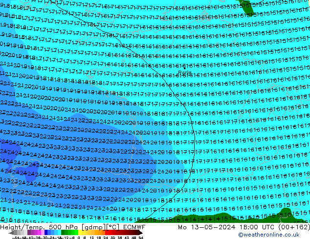 Z500/Rain (+SLP)/Z850 ECMWF lun 13.05.2024 18 UTC