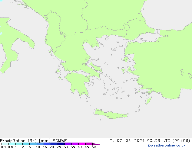 Precipitation (6h) ECMWF Út 07.05.2024 06 UTC