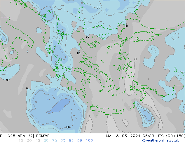Humedad rel. 925hPa ECMWF lun 13.05.2024 06 UTC