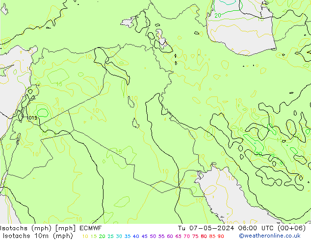 Isotachen (mph) ECMWF Di 07.05.2024 06 UTC