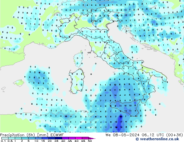 Z500/Rain (+SLP)/Z850 ECMWF mer 08.05.2024 12 UTC