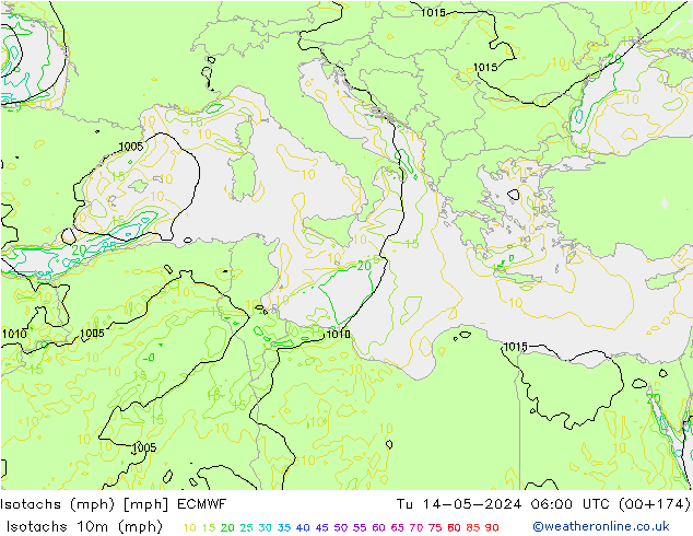 Isotachs (mph) ECMWF Ter 14.05.2024 06 UTC