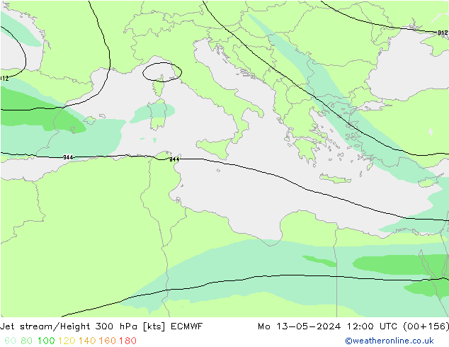 Jet stream/Height 300 hPa ECMWF Mo 13.05.2024 12 UTC