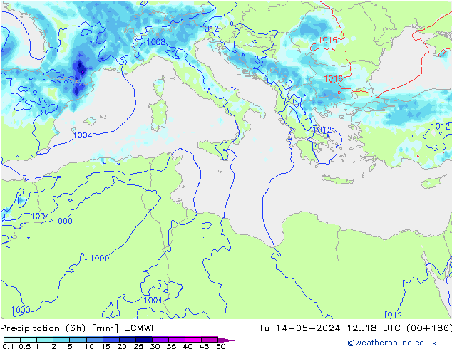 Precipitación (6h) ECMWF mar 14.05.2024 18 UTC