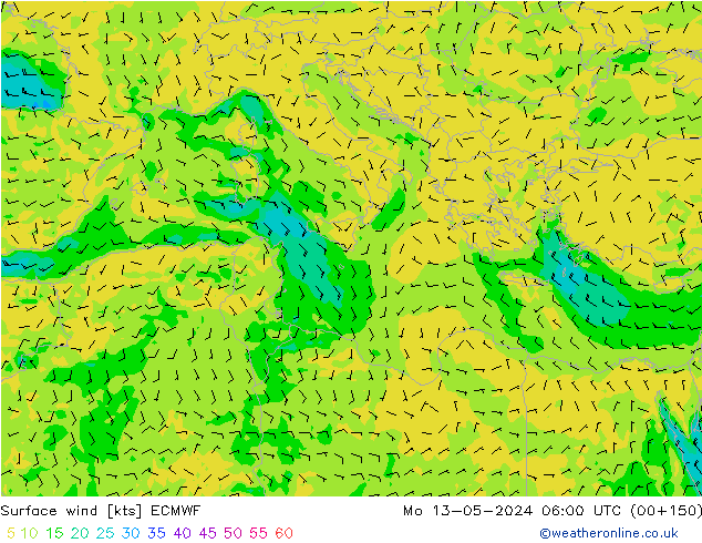 Surface wind ECMWF Mo 13.05.2024 06 UTC