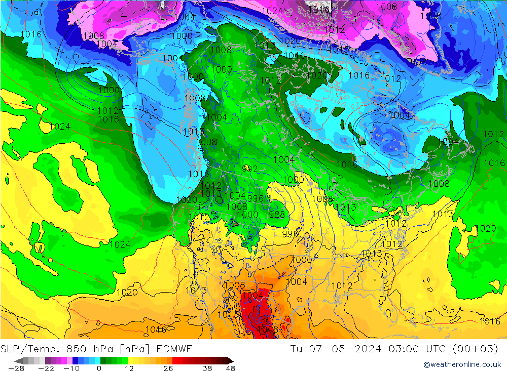 SLP/Temp. 850 hPa ECMWF Tu 07.05.2024 03 UTC