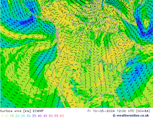 Bodenwind ECMWF Fr 10.05.2024 12 UTC