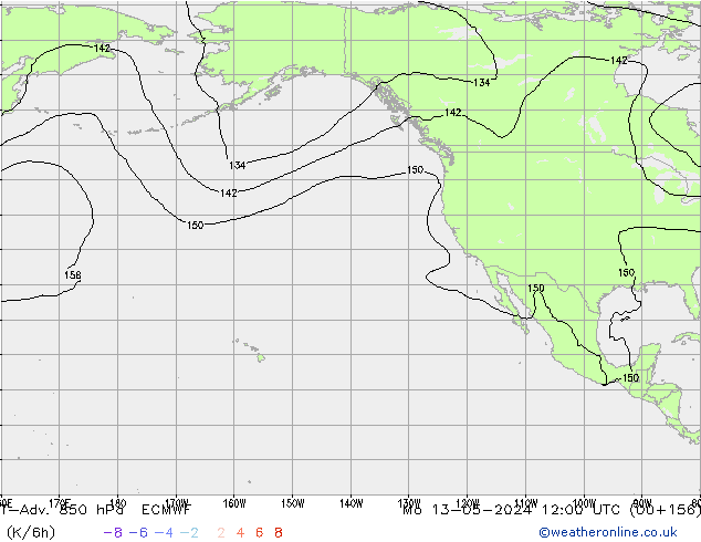 T-Adv. 850 hPa ECMWF ma 13.05.2024 12 UTC