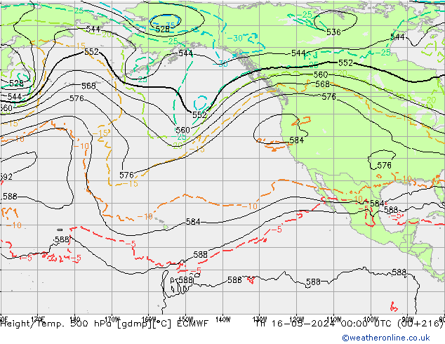 Z500/Rain (+SLP)/Z850 ECMWF gio 16.05.2024 00 UTC
