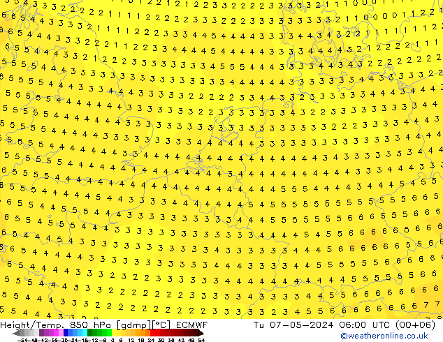 Height/Temp. 850 hPa ECMWF Tu 07.05.2024 06 UTC