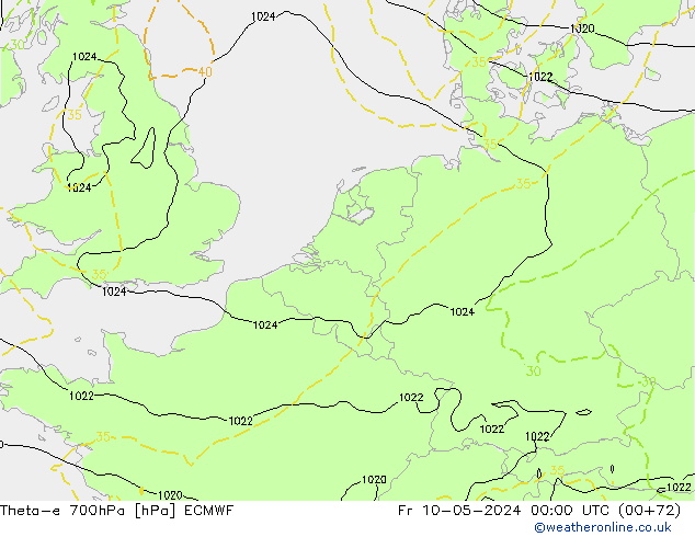 Theta-e 700hPa ECMWF Cu 10.05.2024 00 UTC