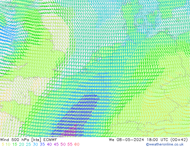 Wind 500 hPa ECMWF wo 08.05.2024 18 UTC