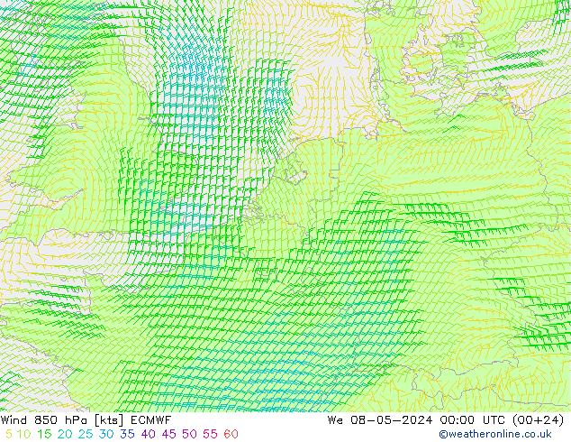 Rüzgar 850 hPa ECMWF Çar 08.05.2024 00 UTC