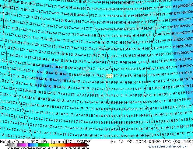 Z500/Rain (+SLP)/Z850 ECMWF lun 13.05.2024 06 UTC