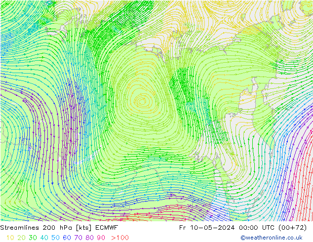 Rüzgar 200 hPa ECMWF Cu 10.05.2024 00 UTC