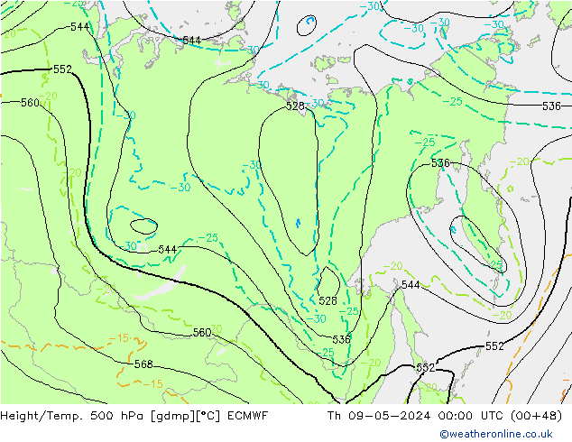 Z500/Rain (+SLP)/Z850 ECMWF jeu 09.05.2024 00 UTC