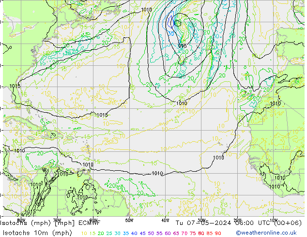 Isotachen (mph) ECMWF di 07.05.2024 06 UTC