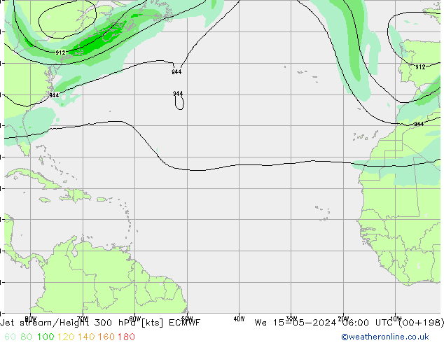 Prąd strumieniowy ECMWF śro. 15.05.2024 06 UTC