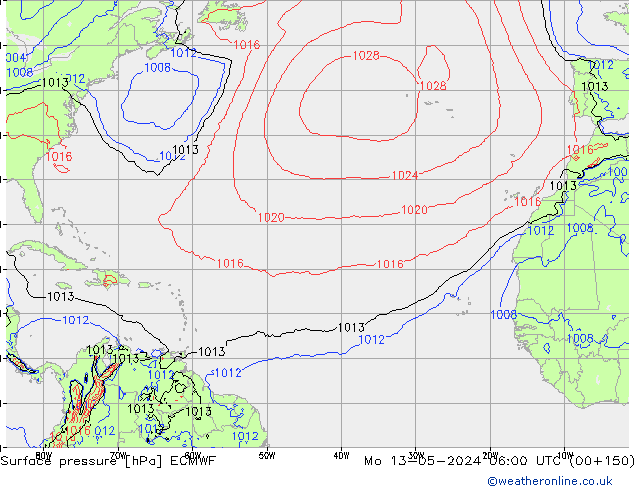 Surface pressure ECMWF Mo 13.05.2024 06 UTC