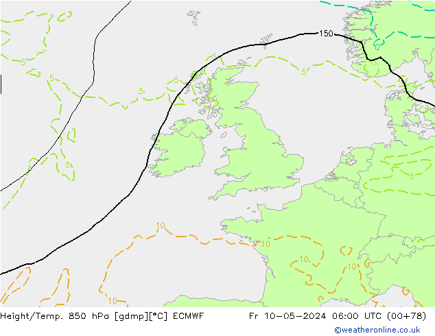 Z500/Yağmur (+YB)/Z850 ECMWF Cu 10.05.2024 06 UTC