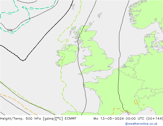 Z500/Rain (+SLP)/Z850 ECMWF lun 13.05.2024 00 UTC