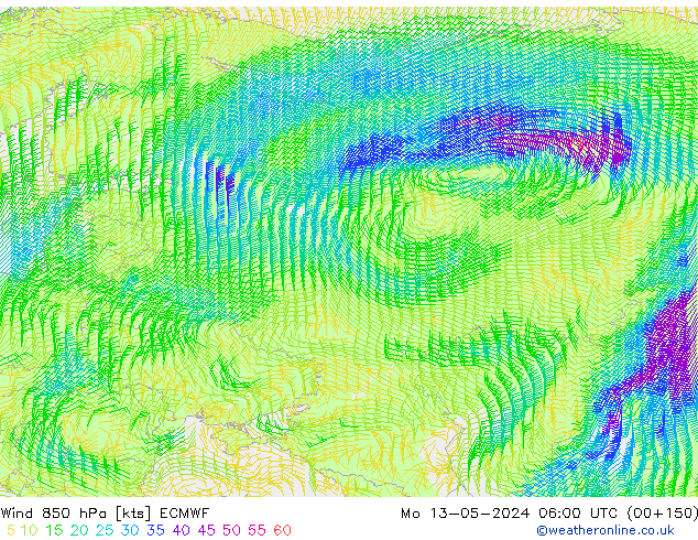 Wind 850 hPa ECMWF Po 13.05.2024 06 UTC