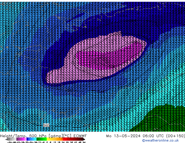 Z500/Rain (+SLP)/Z850 ECMWF lun 13.05.2024 06 UTC