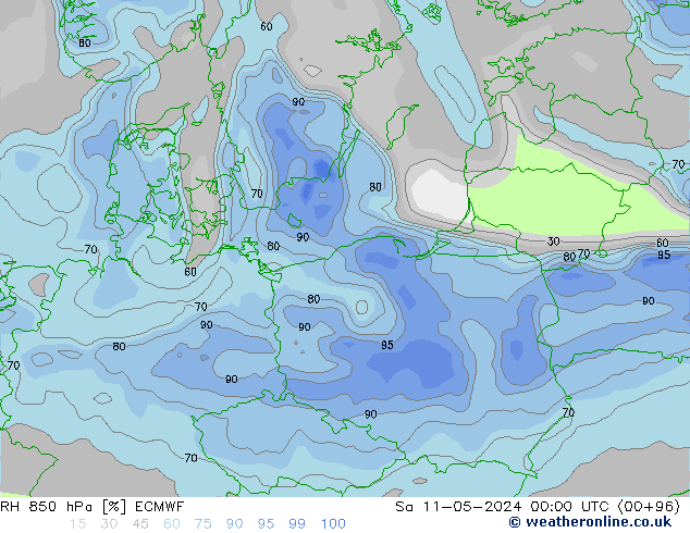 RH 850 hPa ECMWF Sa 11.05.2024 00 UTC