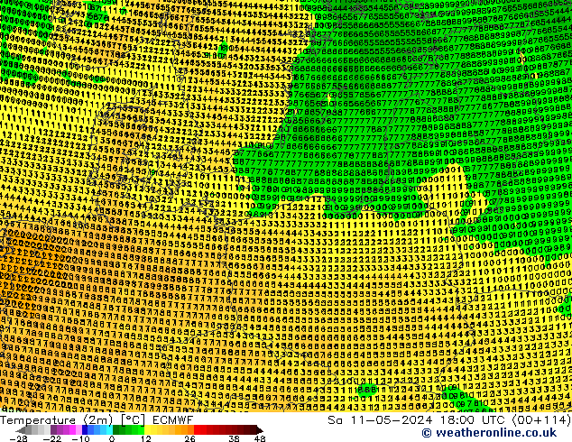 Temperature (2m) ECMWF Sa 11.05.2024 18 UTC