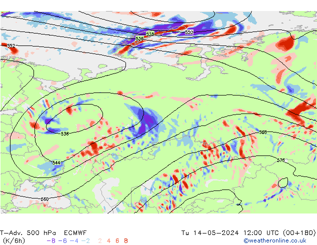 T-Adv. 500 hPa ECMWF Ter 14.05.2024 12 UTC