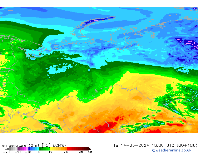 Temperatura (2m) ECMWF mar 14.05.2024 18 UTC