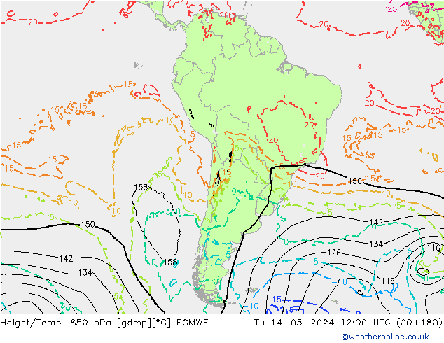 Z500/Rain (+SLP)/Z850 ECMWF Tu 14.05.2024 12 UTC